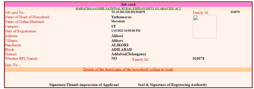 NREGA Job Card Telangana State 