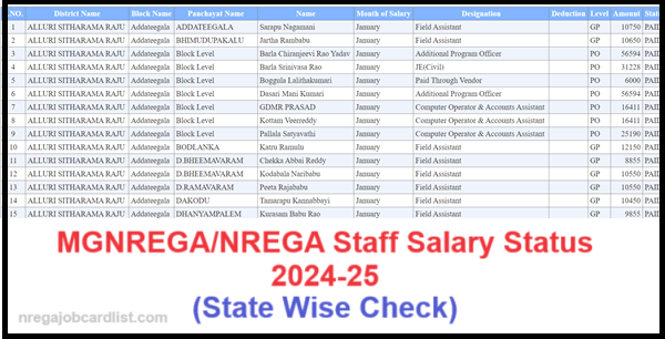 mgnrega staff salary status 2024-25